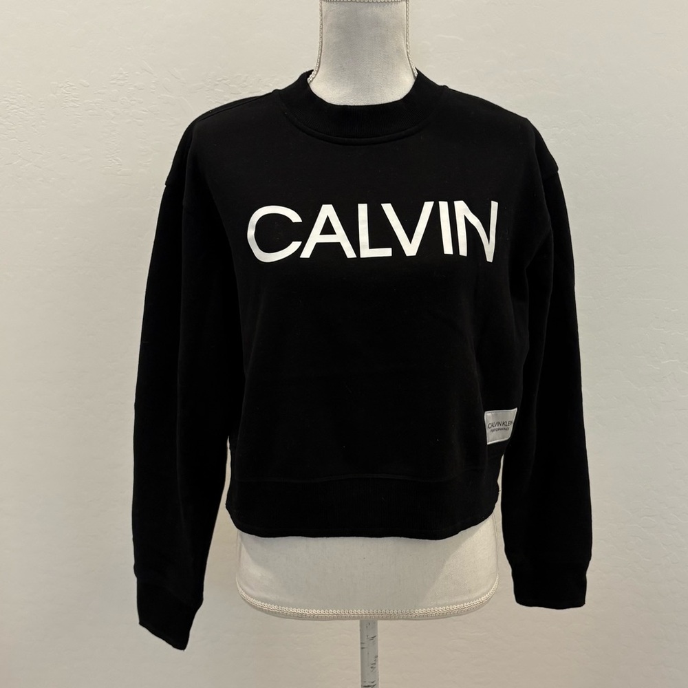 Calvin Klein Performance Black Cropped Sweatshirt Active Workout Size Large